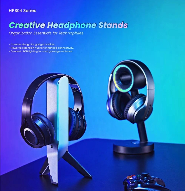 Tripod Headset Stand with Powerful Extension Hub RGB Lighting Gaming Headphone Stand Holder