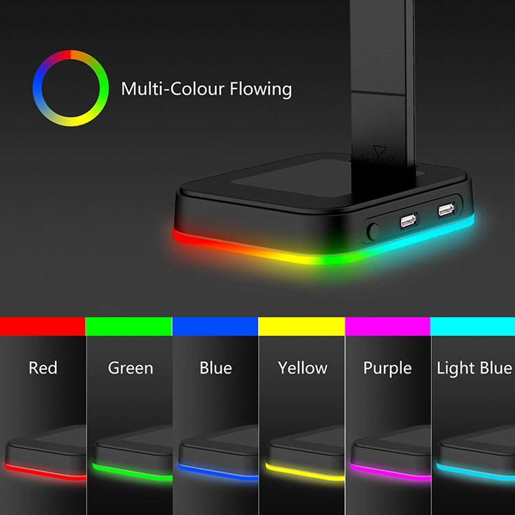 Drop Shipping in Stock Low MOQ 4 in 1 Multi-Function RGB Gaming Headset Stand with 2*2.0 USB Hub