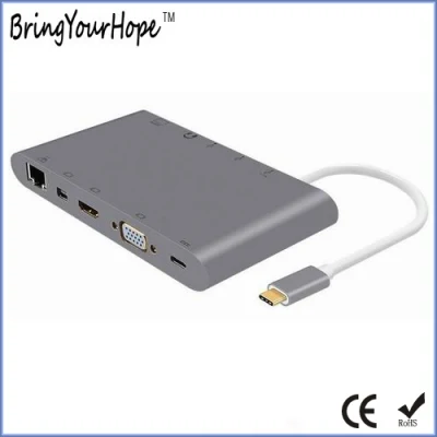 Type-C to Hub/HD/VGA/RJ45 Docking Station with SD/TF-Card-Reader for MacBook (XH-HUB-008)